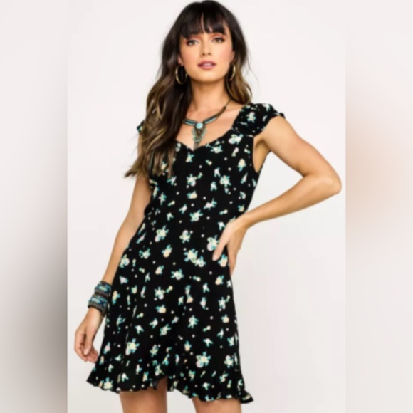 Free People Like a Lady Black Citrus Printed Mini Dress Medium - Picture 3 of 16